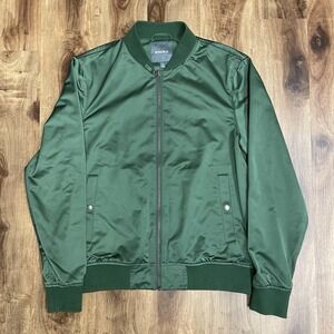 Bonobos Boulevard Bomber Jacket Green Satin Full Zip Men's Medium
